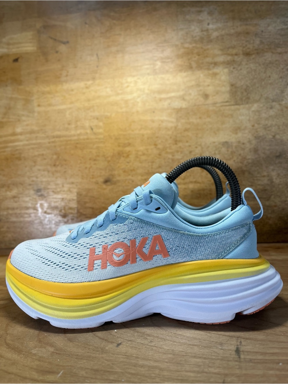 Hoka One One Bondi 8 Womens Size 5.5 Running Shoes Sneakers Blue Yellow - Picture 4 of 12